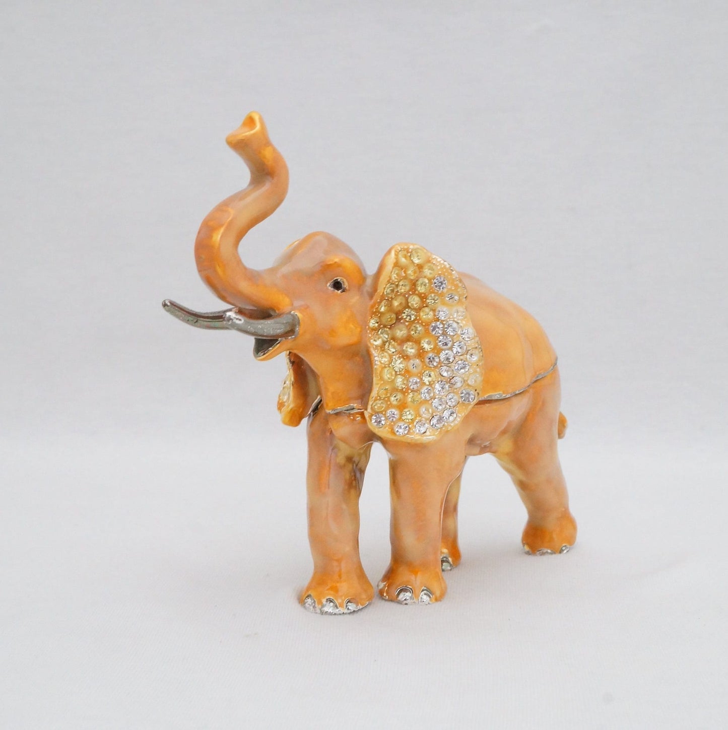 Cristaini Collezione Large Cream Yellow Elephant Trinket Box Pewter Jeweled Enameled