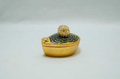 Vintage Golf Clubhead Pattern Gold Green Trinket Box Pewter Enameled Jeweled 14K Gold Plated