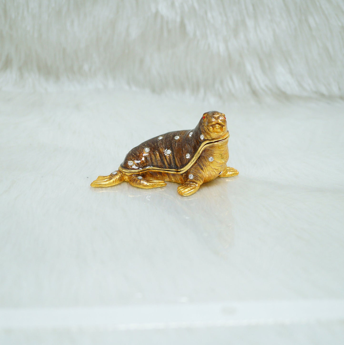 Cristiani Collezione Brown Seal Trinket Box 14K Gold Plated