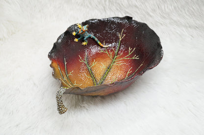 Playful Chameleon in Autumn Decorative Bowl