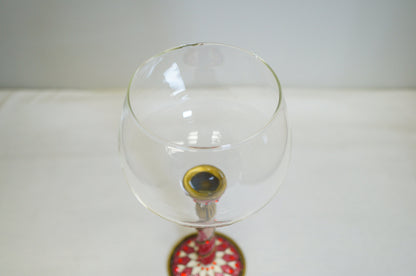 Cristiani Collezione Wine Glass with Decorative Pewter Stem Base 14K Gold Plated