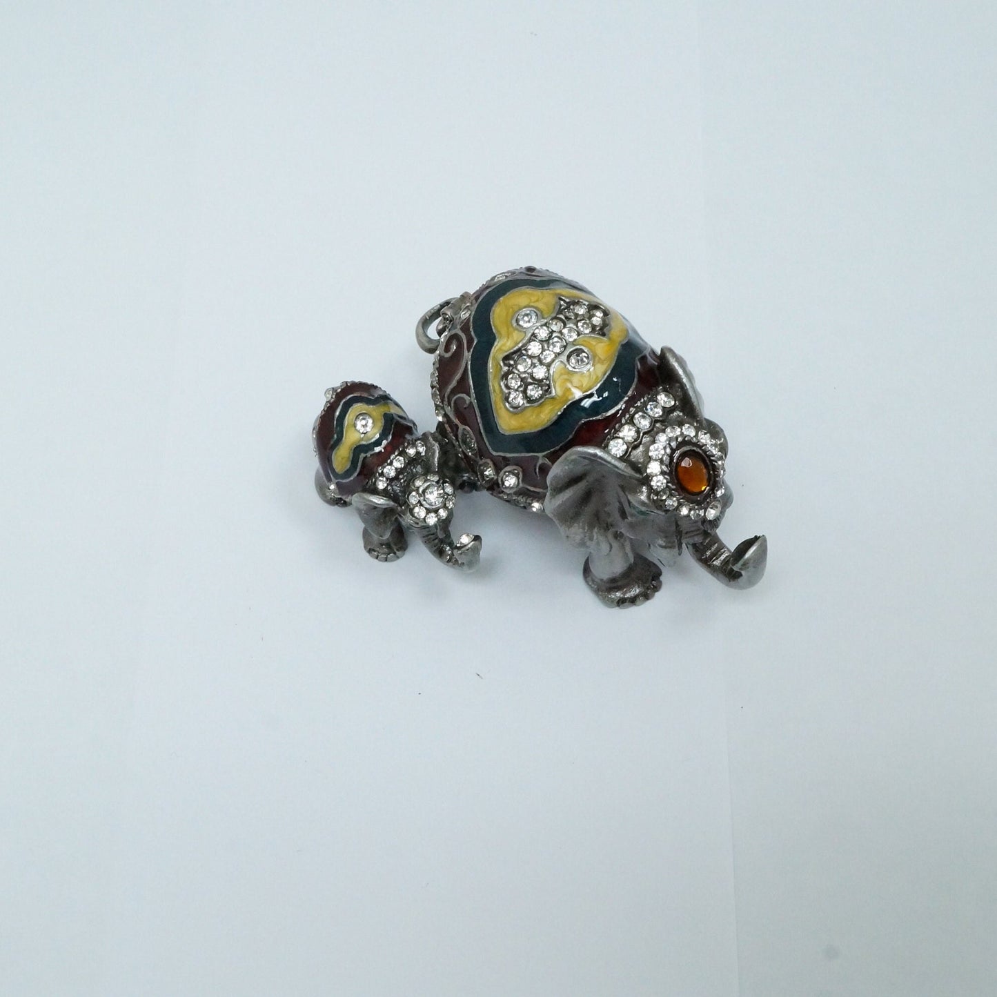 Cristiani Collezione Mother and Baby Elephant Jeweled Pewter Enameled  Trinket Box