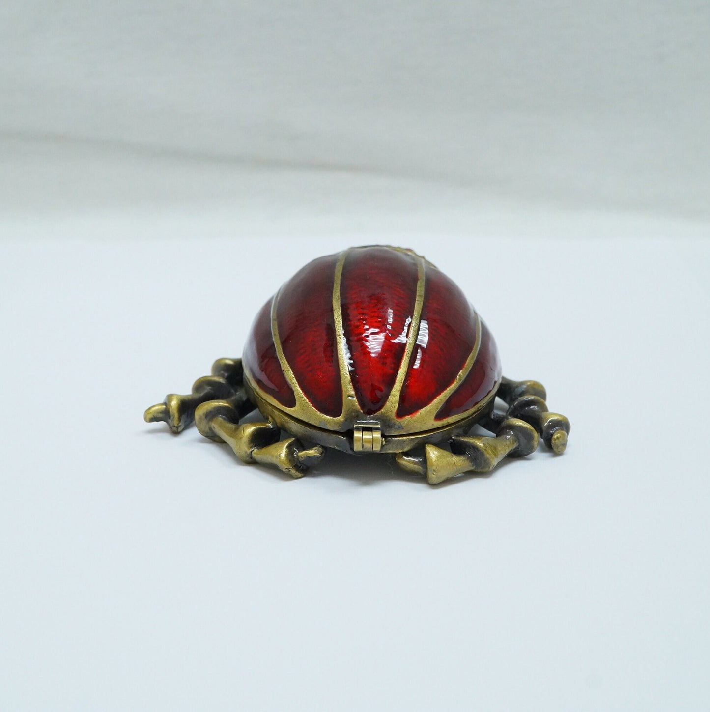 Vintage Bronze Red Beetle Bugs with Pink Green Jeweled Pewter Trinket