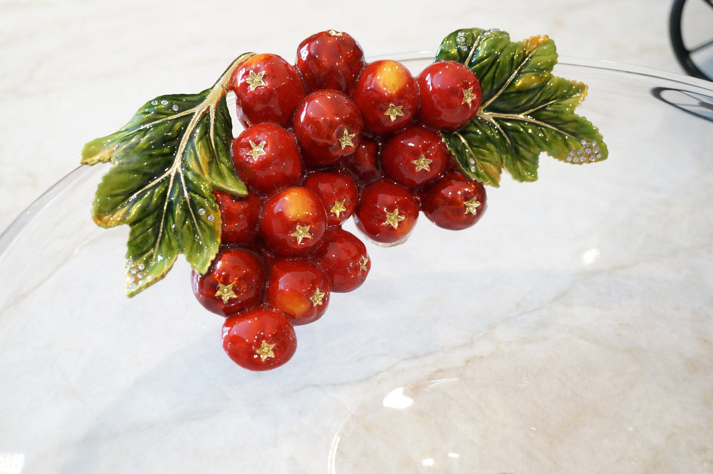 Red Apple Oval Wavy Edge Decorative Tray 14K Gold Plated