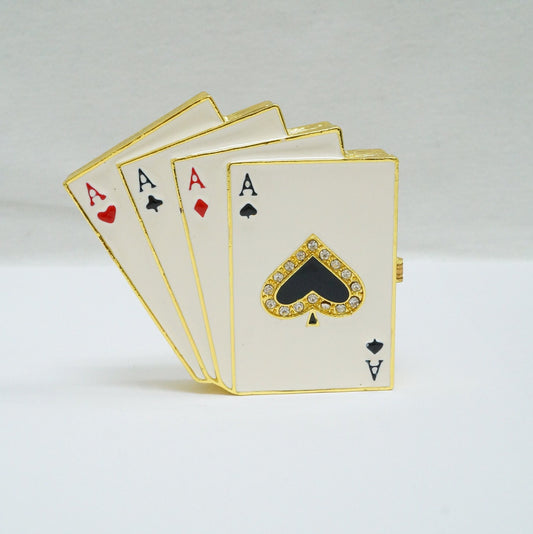 Cristiani Collezione Ace of Cards Desk Jeweled Pewter Trinket 14K Gold Plated