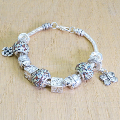 Faux Beaded Multi Charms Silver Toned Bracelet