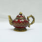 Vintage Burgundy Bronze Floral Jeweled Teapot Pewter Trinket 14K Gold Plated