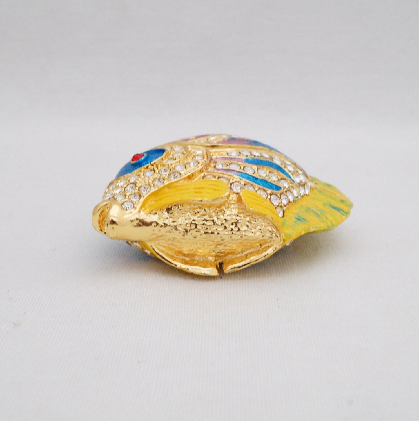 Cristiani Collezione Tropical Butterfly Fish Trinket Box Pewter Jeweled Enameled 14K Gold Plated
