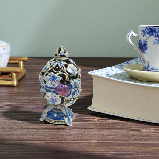 Crisitiani Collezione Blue Leaf Egg Trinket Box
