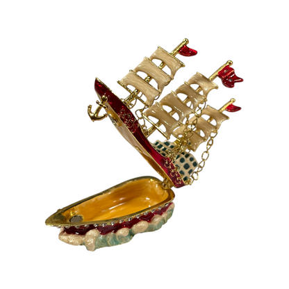Cristiani Collezione Pirate Ship Trinket Box 14K Gold Plated
