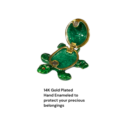 Cristiani Collezione Green Gold Turtle Trinket Box 14K Gold Plated