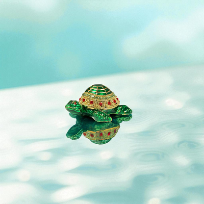 Cristiani Collezione Green Gold Turtle Trinket Box 14K Gold Plated
