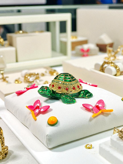 Cristiani Collezione Green Gold Turtle Trinket Box 14K Gold Plated