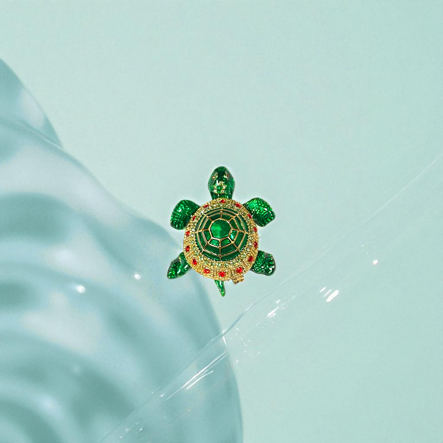 Cristiani Collezione Green Gold Turtle Trinket Box 14K Gold Plated