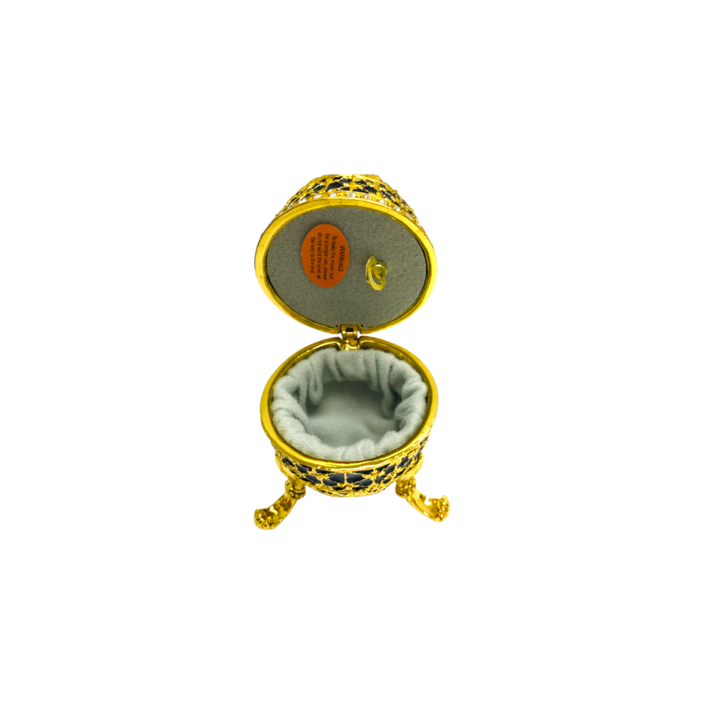 Cristiani Collezione 14K Gold Plated Black Musical Egg Trinket Box.