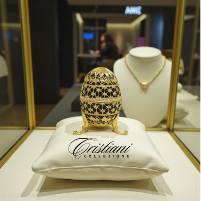 Cristiani Collezione 14K Gold Plated Black Musical Egg Trinket Box.