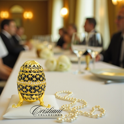 Cristiani Collezione 14K Gold Plated Black Musical Egg Trinket Box.