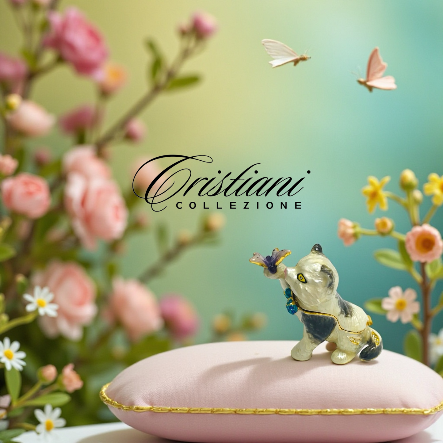 Cristiani Collezione Cat Trinket Box 14K Gold Plated