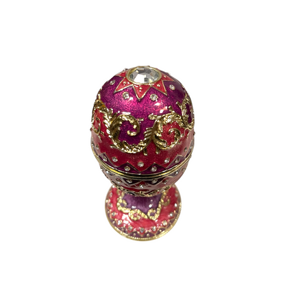Cristiani Collezione Pink Purple Gold Musical Egg Trinket Box 14K Gold Plated
