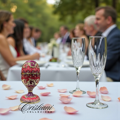 Cristiani Collezione Pink Purple Gold Musical Egg Trinket Box 14K Gold Plated