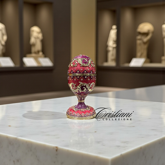 Cristiani Collezione Pink Purple Gold Musical Egg Trinket Box 14K Gold Plated