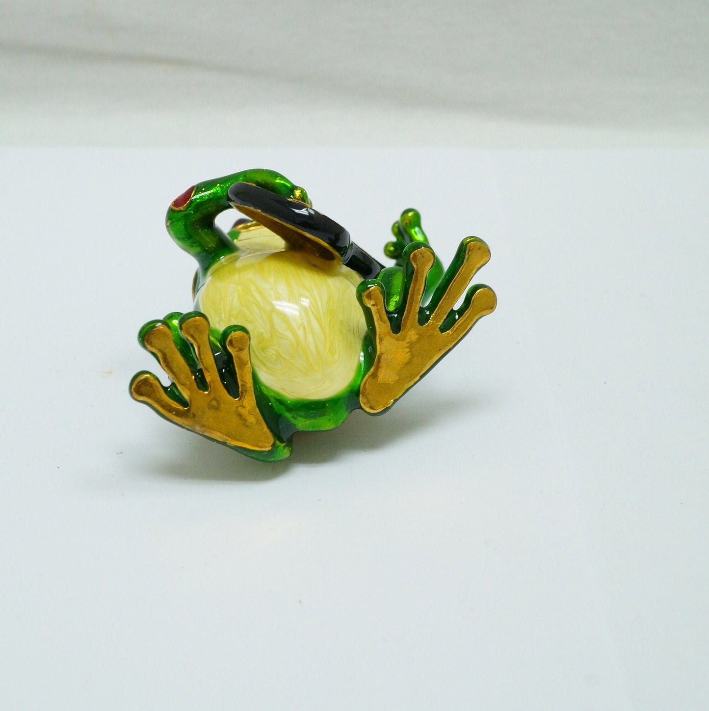 Vintage Frog Playing the Guitar Jeweled Pewter Trinket 14K Gold Plated