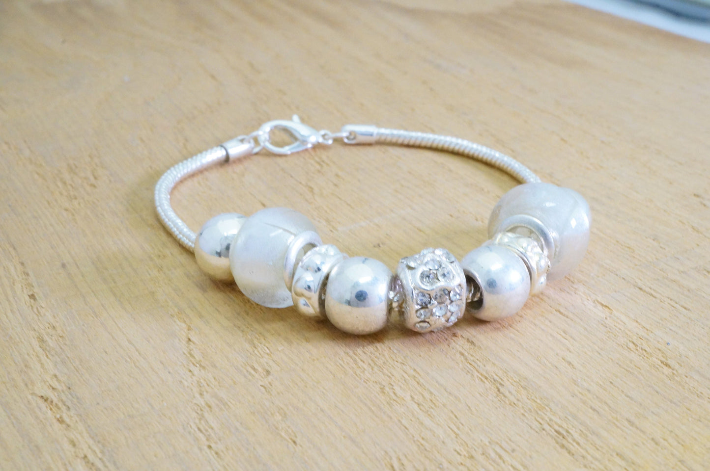 Faux Beaded Multi Charms Silver Toned Bracelet Fashion Jewelry