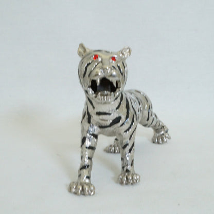 Vintage Silver Black Stripe Angry Lion Trinket Box Pewter Jeweled Enameled