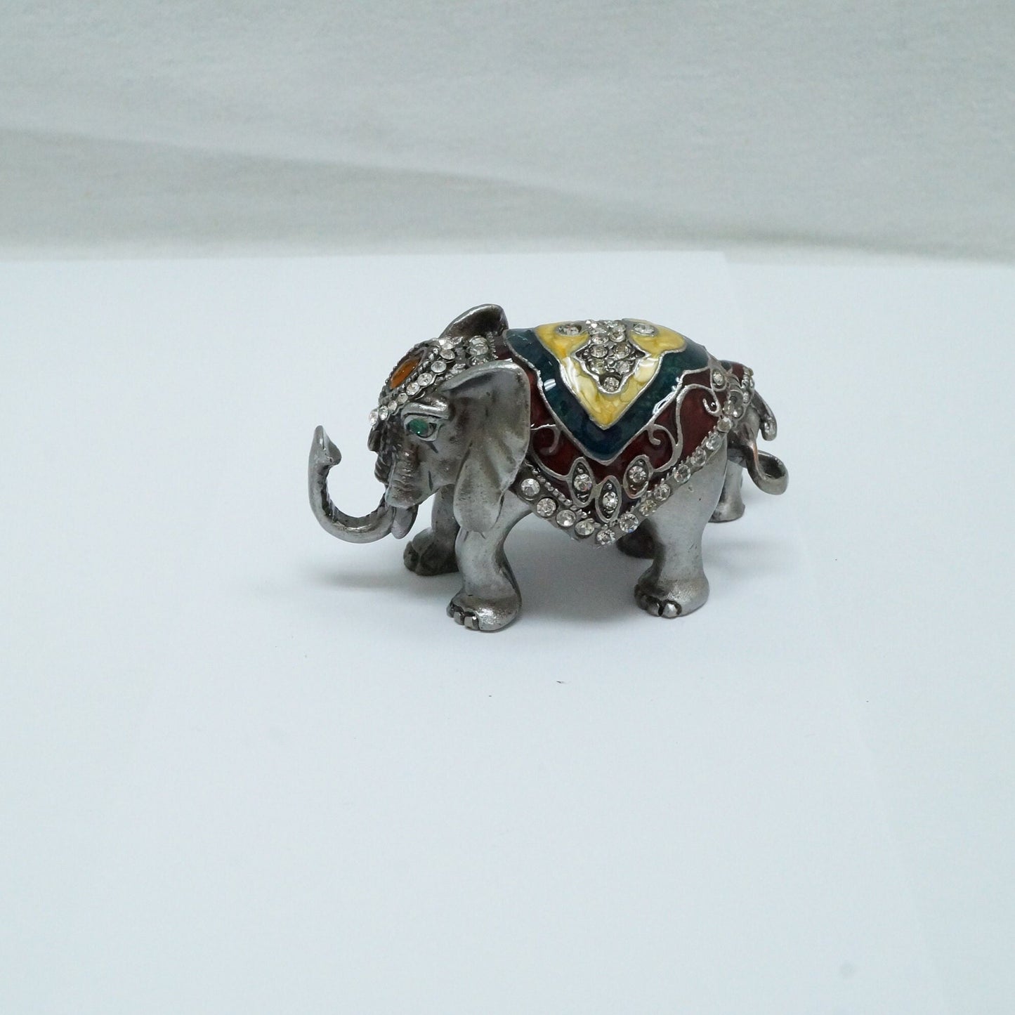 Cristiani Collezione Mother and Baby Elephant Jeweled Pewter Enameled  Trinket Box