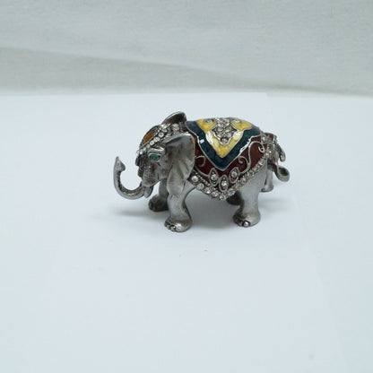 Cristiani Collezione Mother and Baby Elephant Jeweled Pewter Enameled  Trinket Box