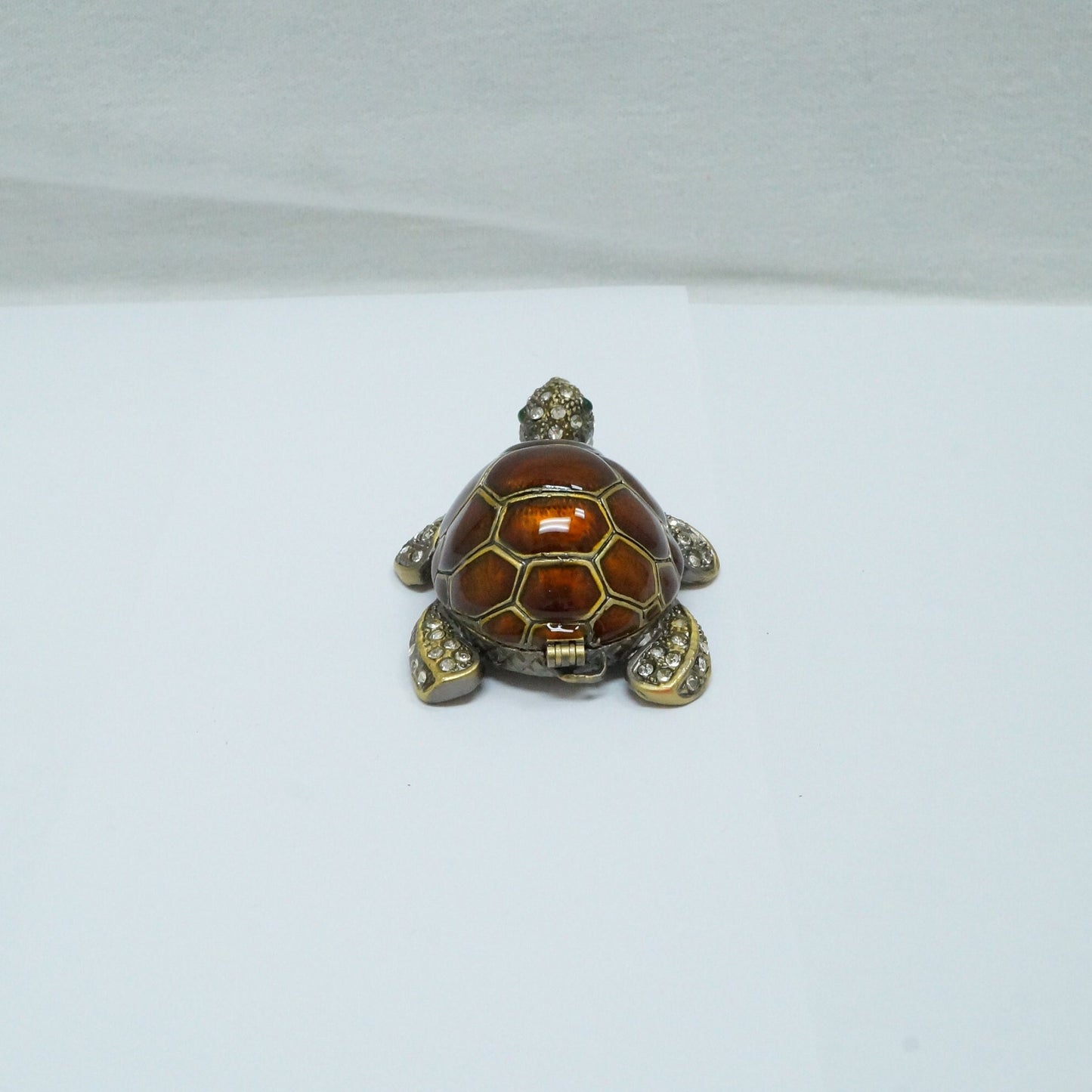 Cristiani Collezione Brown with Silver Crystal Jeweled Turtle Pewter Enameled Trinket Box
