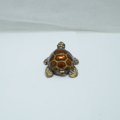 Cristiani Collezione Brown with Silver Crystal Jeweled Turtle Pewter Enameled Trinket Box