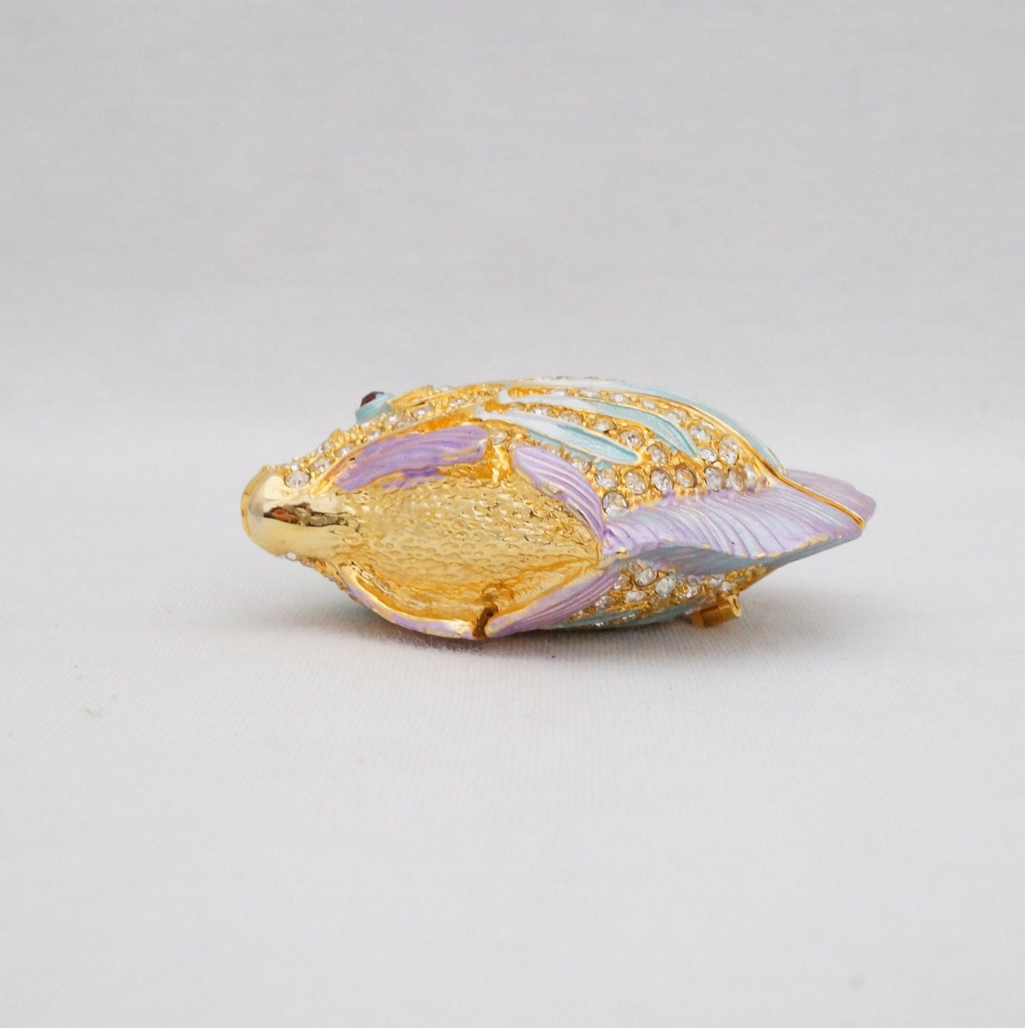 Cristiani Collezione Tropical Butterfly Fish Trinket Box Pewter Jeweled Enameled 14K Gold Plated