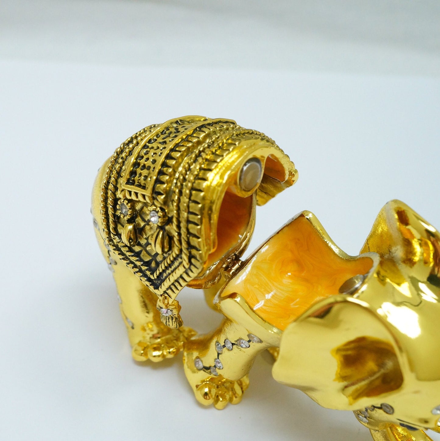 Cristiani Collezione Gold Toned Jeweled Indian Pewter Elephant Trinket 14K Gold Plated