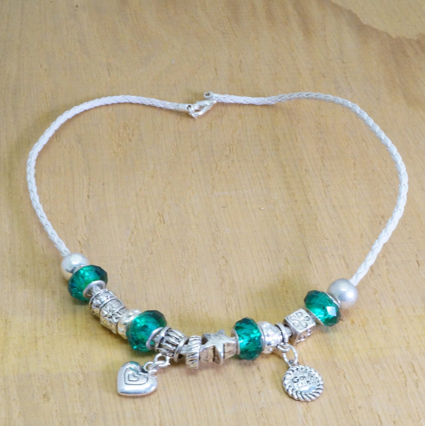 Faux Leather Charms Rhinestone Beaded Necklace