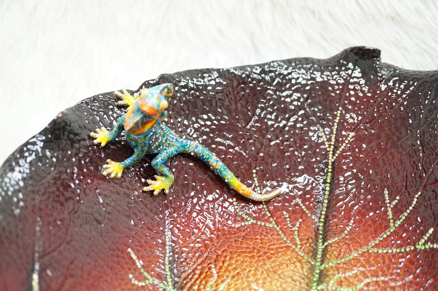 Playful Chameleon in Autumn Decorative Bowl
