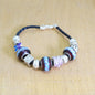 Faux Beaded Multi Silver Toned Charms Faux Braided Leather Bracelet Fashion Jewelry