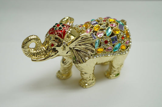 Cristiani Collezione Gold Jeweled Elephant Trinket Box 14K Gold Plated