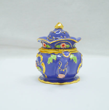 Cristiani Collezione Purple Gold Floral Design Jeweled Pewter Teapot Trinket 14K Gold Plated