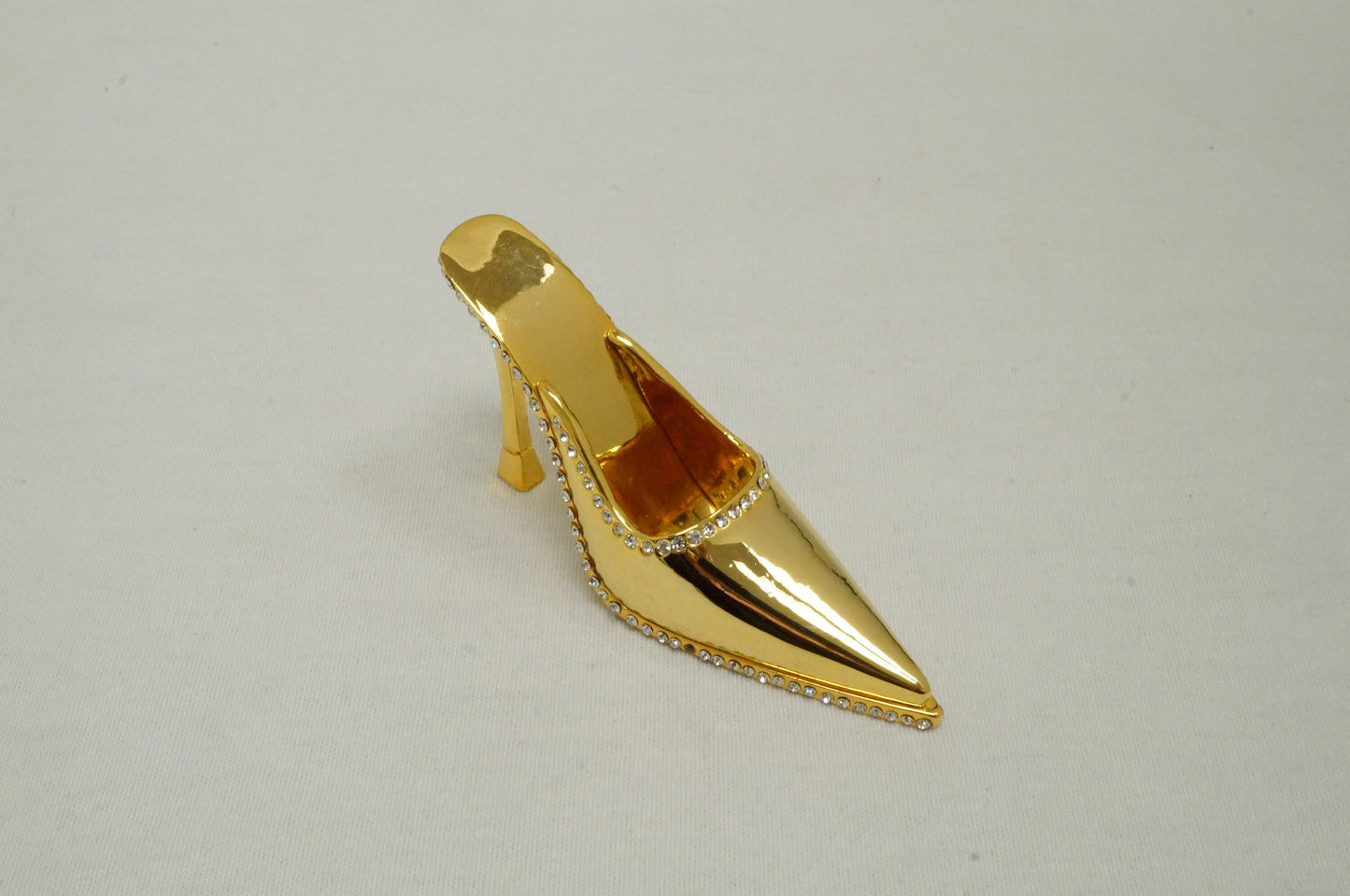 LAST PIECE - Gold Tones Crystal Jeweled Pewter Miniature Shoe Paperweight Ornament 14K Gold Plated