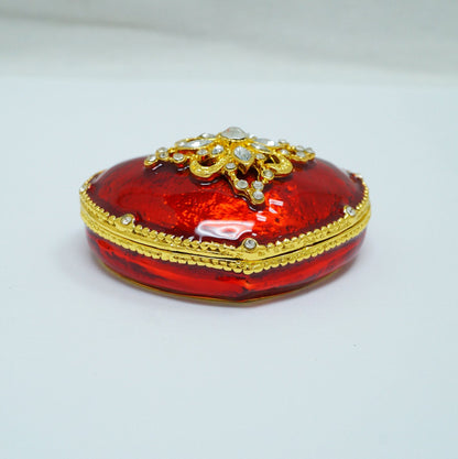 Cristiani Collezione Red Gold Victorian Design Jeweled Pewter Heart Trinket 14K Gold Plated