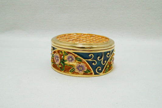 Cristiani Collezione Round Gold  Floral Trinket Box Pewter Enameled 14K Gold Plated