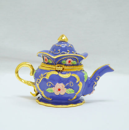 Cristiani Collezione Purple Gold Floral Design Jeweled Pewter Teapot Trinket 14K Gold Plated