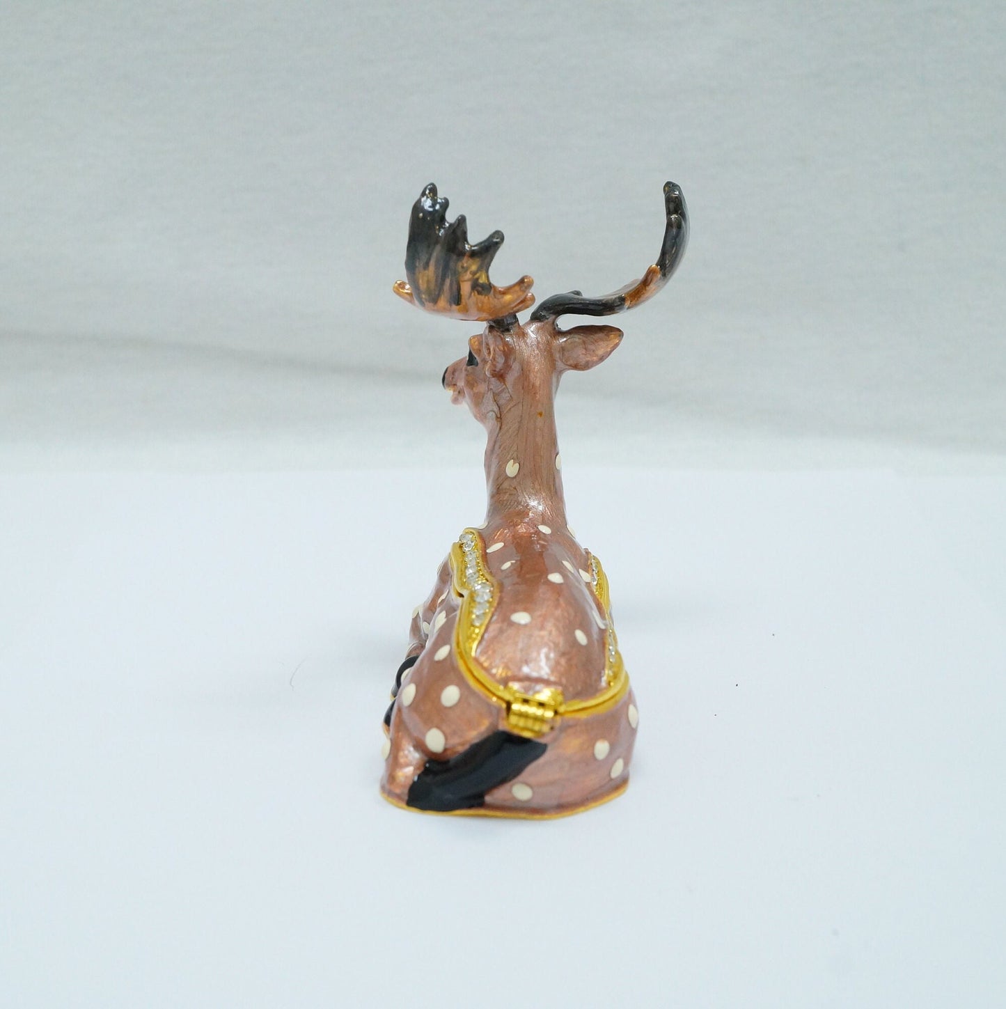 Vintage Fallow Deer Jeweled Pewter Trinket 14K Gold Plated