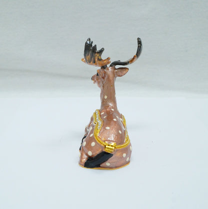 Vintage Fallow Deer Jeweled Pewter Trinket 14K Gold Plated