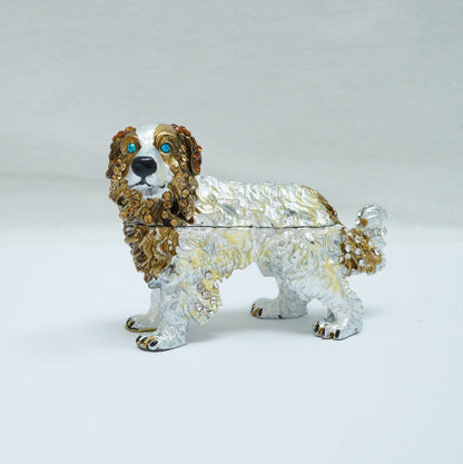 Cristiani Collezione Cavalier King Charles Spaniel Dog Jeweled Pewter Trinket