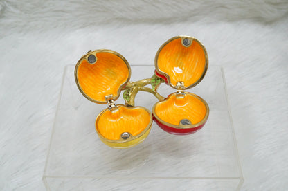 Cristiani Collezione Cherries Shaped Trinket Box Pewter Enameled 14K Gold Plated