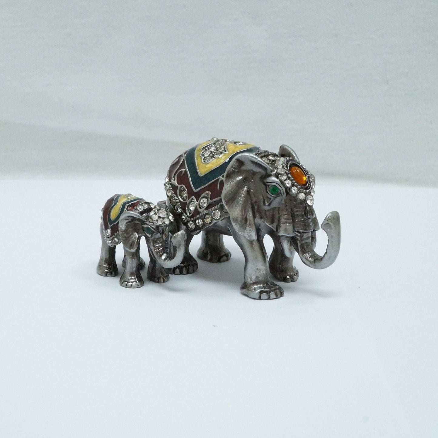 Cristiani Collezione Mother and Baby Elephant Jeweled Pewter Enameled  Trinket Box