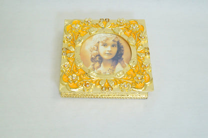 Cristiani Collezione Vintage Square Jewelry Trinket Box with Photo Frame Lid 14K Gold Plated