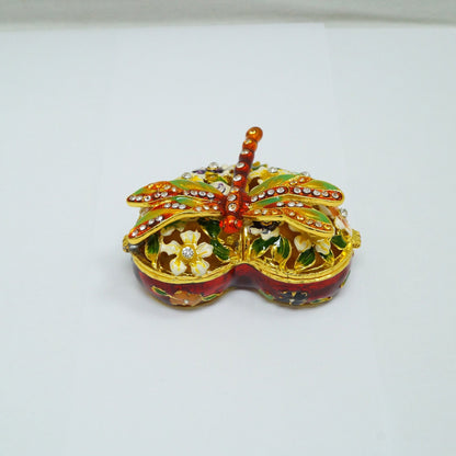 Cristiani Collezione Heart Floral With Dragon Fly Pewter Enameled Trinket Box 14K Gold Plated